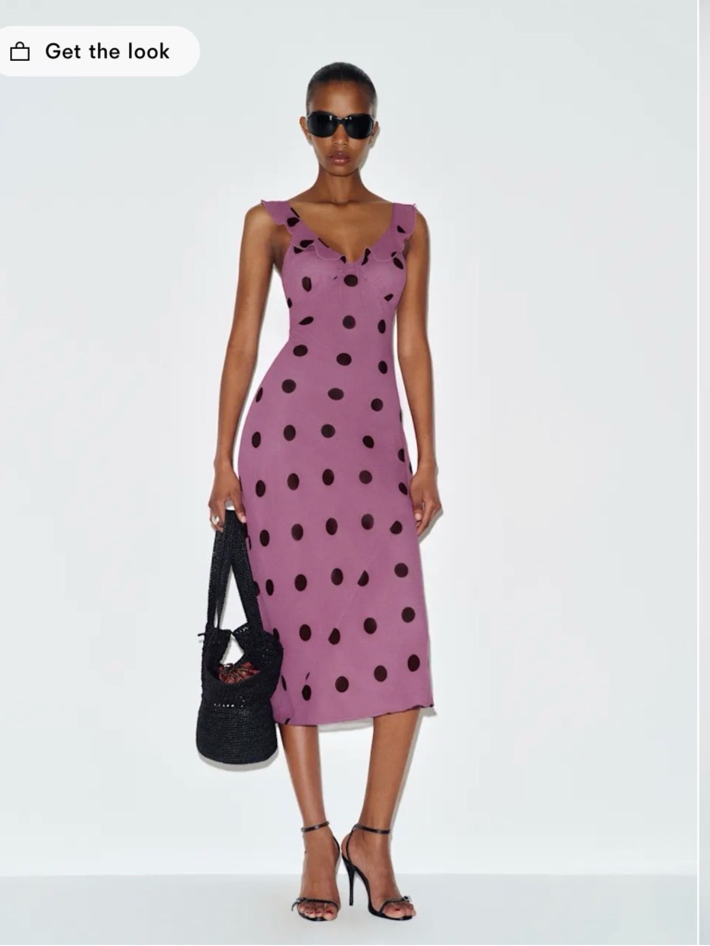 Reformation Teleia Purple Black Polka Dot Midi Dress